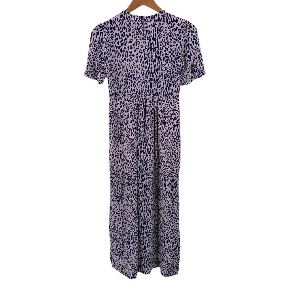Baum und Pferdgarten ADAMARIS Blue White Leopard Silk Smocked Maxi Dress Size 36